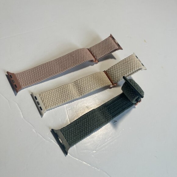 New 3 Apple Watch Series 8 Braided Watch Bands Green, Cream, and Pale Rose - Picture 3 of 5